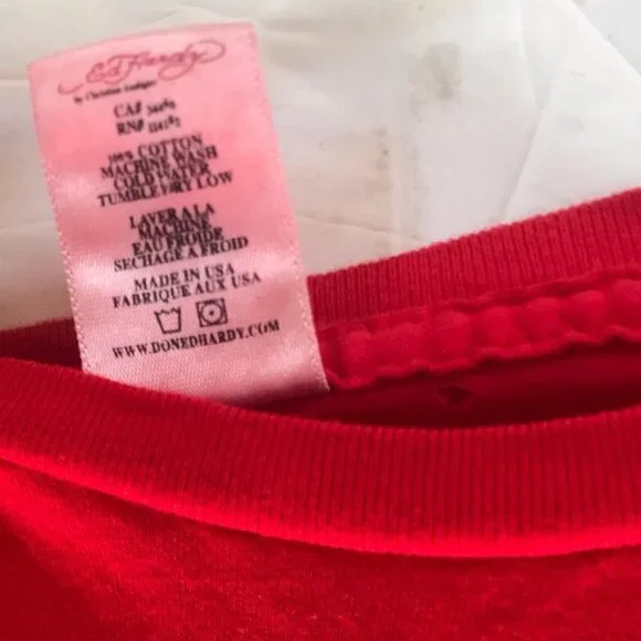 Ed Hardy Vintage Y2K Scull Tattoo Graphic Top T Shirt Fitted Logo Cotton Red L - Picture 12 of 16